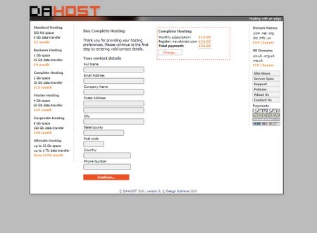 Purchase Hosting at Dahost