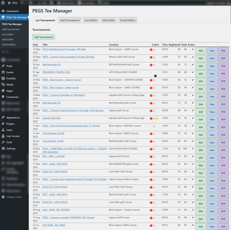 Tournment Listing in Dashboard