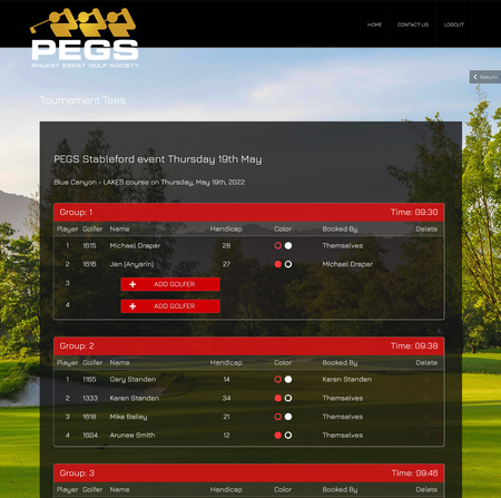 Tournament Tee Listing for Member